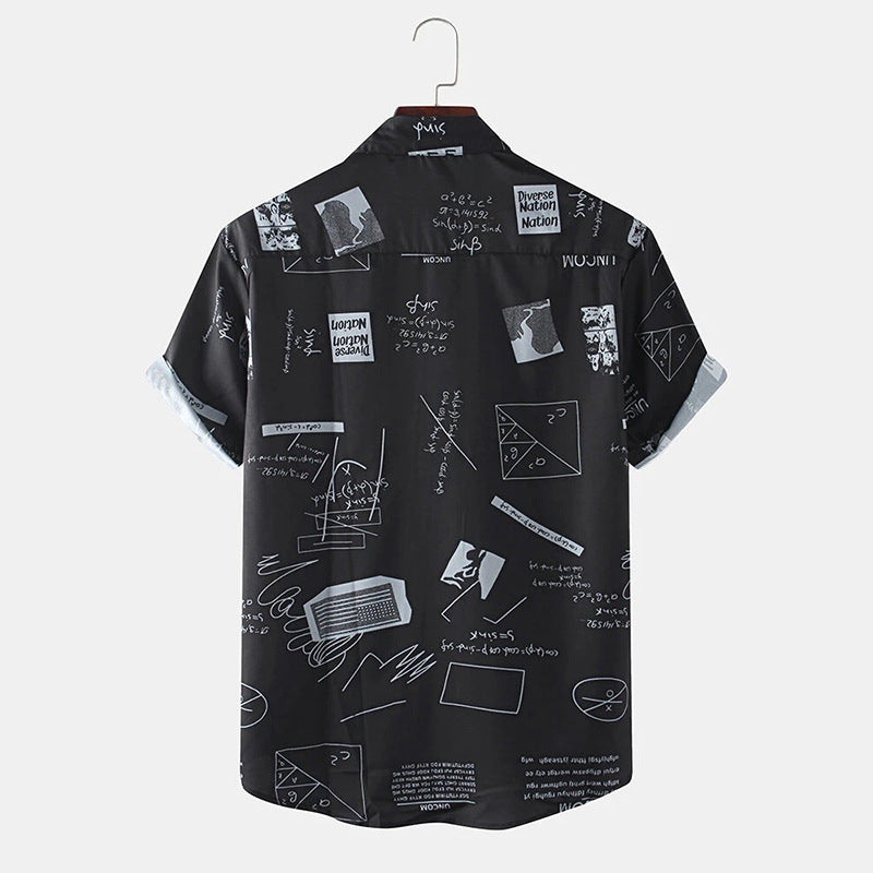 2020 Cross-Border New Men's Casual Shirts Graffiti Fashion Printed Short-Sleeved Shirts Men's Lapel Shirts