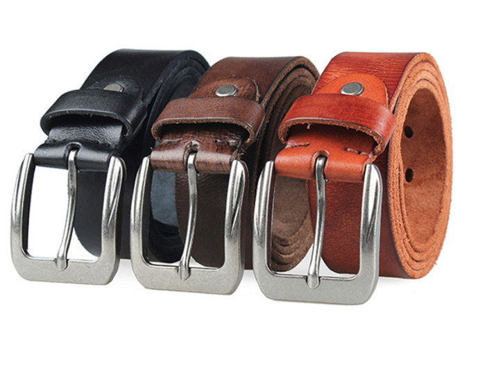 Leather Belt, Men'S Leather, Needle Button Top, Leather Narrow Pants, Casual Retro Jeans, Thin Belt, Pure Leather Fashion