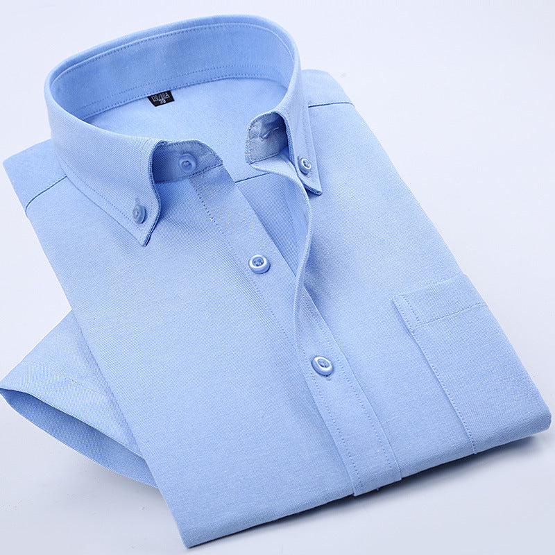 Summer Business Oxford Short-Sleeved Shirt For Men, New Men's Non-Iron Anti-Wrinkle Solid Color Button Collar Men's Short-Sleeved Shirt