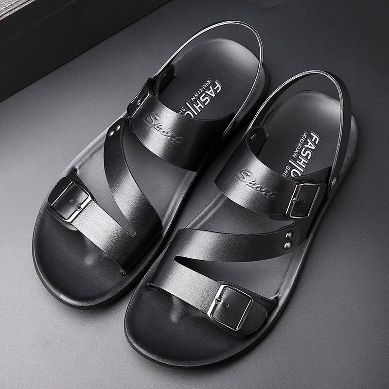 Two-layer Leather Casual Fashion Beach Shoes Thick-soled Sandals Men's Dual-use Sandals And Slippers