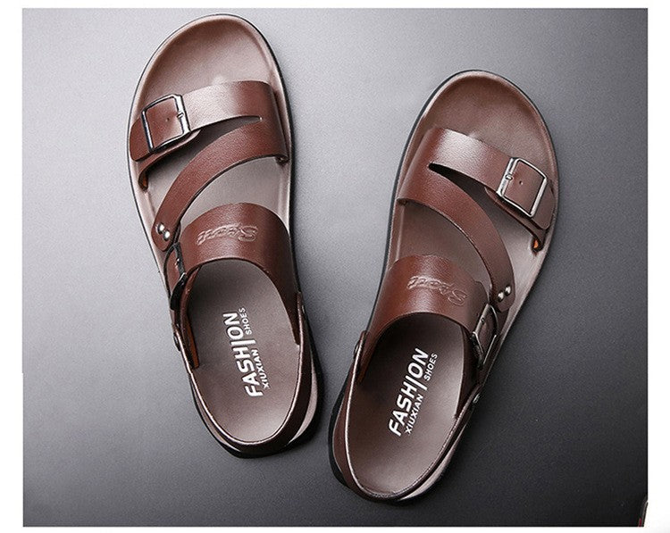 Two-layer Leather Casual Fashion Beach Shoes Thick-soled Sandals Men's Dual-use Sandals And Slippers