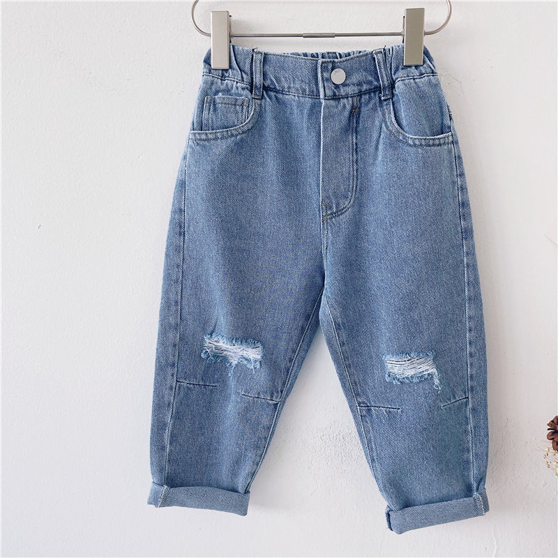 Simple Children's Loose Ripped Jeans