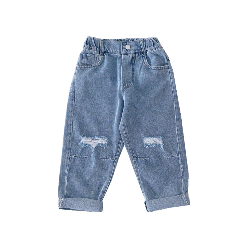 Simple Children's Loose Ripped Jeans