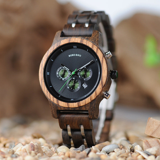 Bobobird Wooden Watch Three-Eye Multi-Function Simple Waterproof Watch