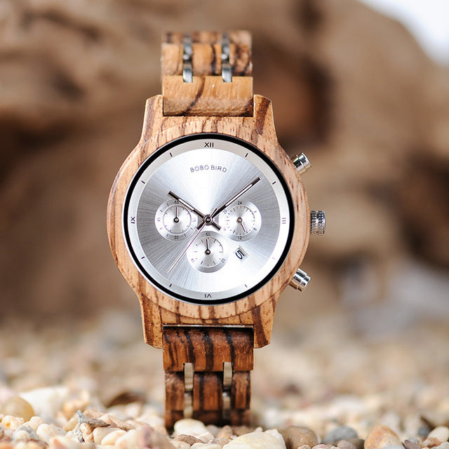 Bobobird Wooden Watch Three-Eye Multi-Function Simple Waterproof Watch