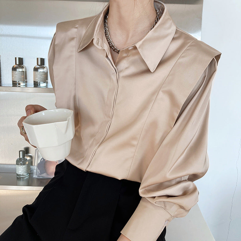 Women's Long-sleeved Light French Satin Ruffled Shirt