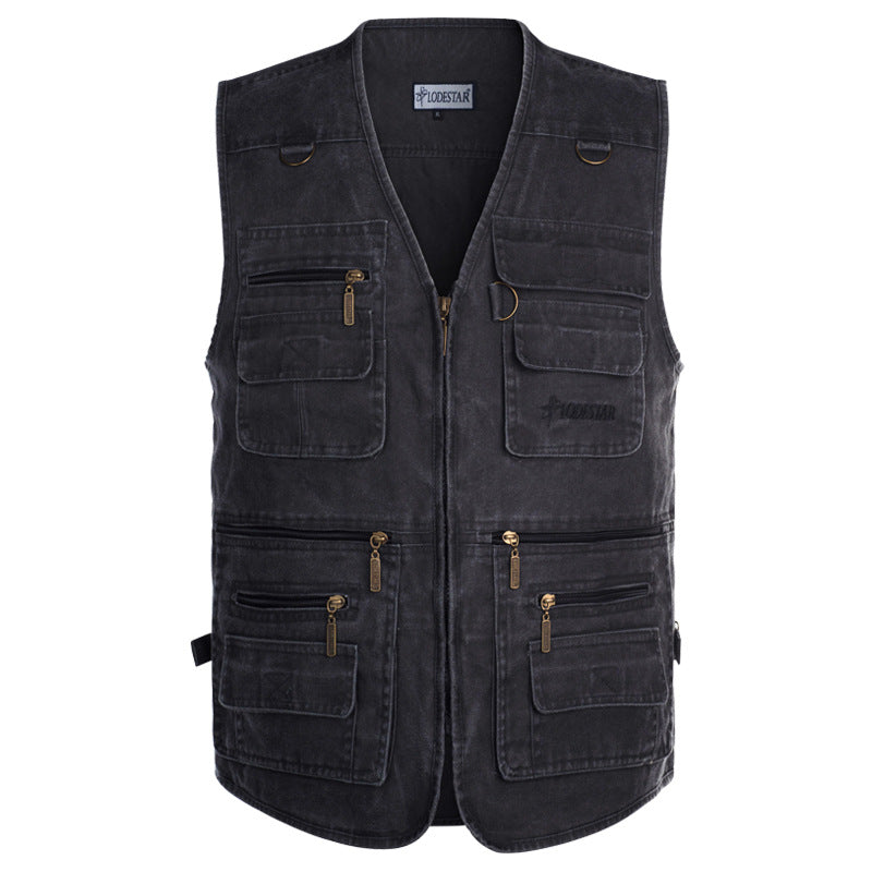 Middle-Aged And Elderly Men's Vest Multi-Pocket Loose Plus Size Outdoor Fishing Photojournalist Waistcoat