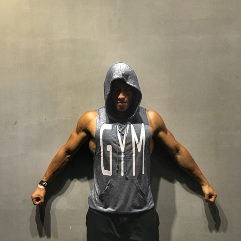 Men's Fitness Combed Cotton With Sleeveless Hooded Vest