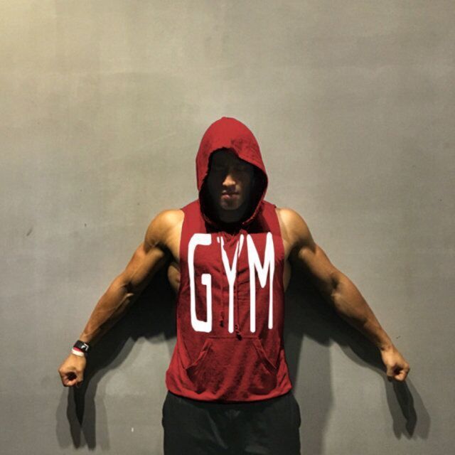 Men's Fitness Combed Cotton With Sleeveless Hooded Vest