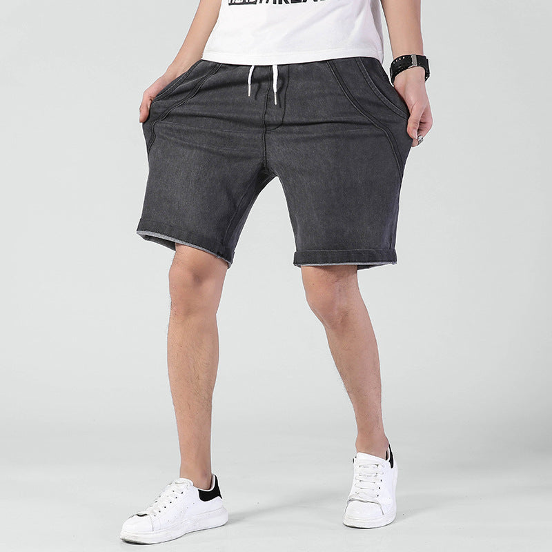 Supply Large Size Sports Five-Point Pants Men'S Summer Plus Fertilizer And Increase Stitching Elastic Waist Jeans Men'S 5-Point Men'S Pants