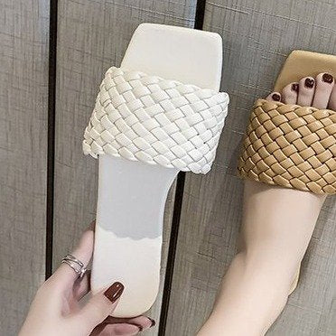 Summer New Style Woven Large Size Slippers Fashion Foreign Trade Word Beach Shoes Women