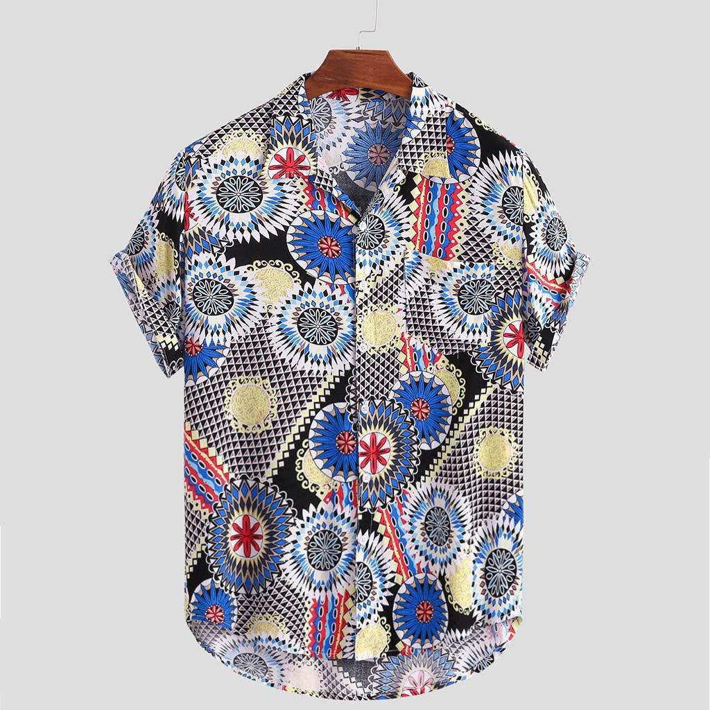 Summer Mens Vintage Printed Loose Casual Shirt Top
