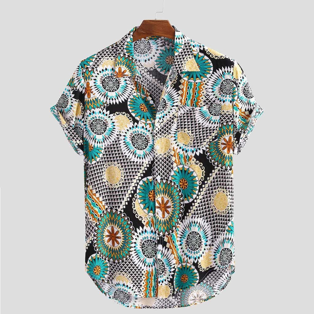 Summer Mens Vintage Printed Loose Casual Shirt Top