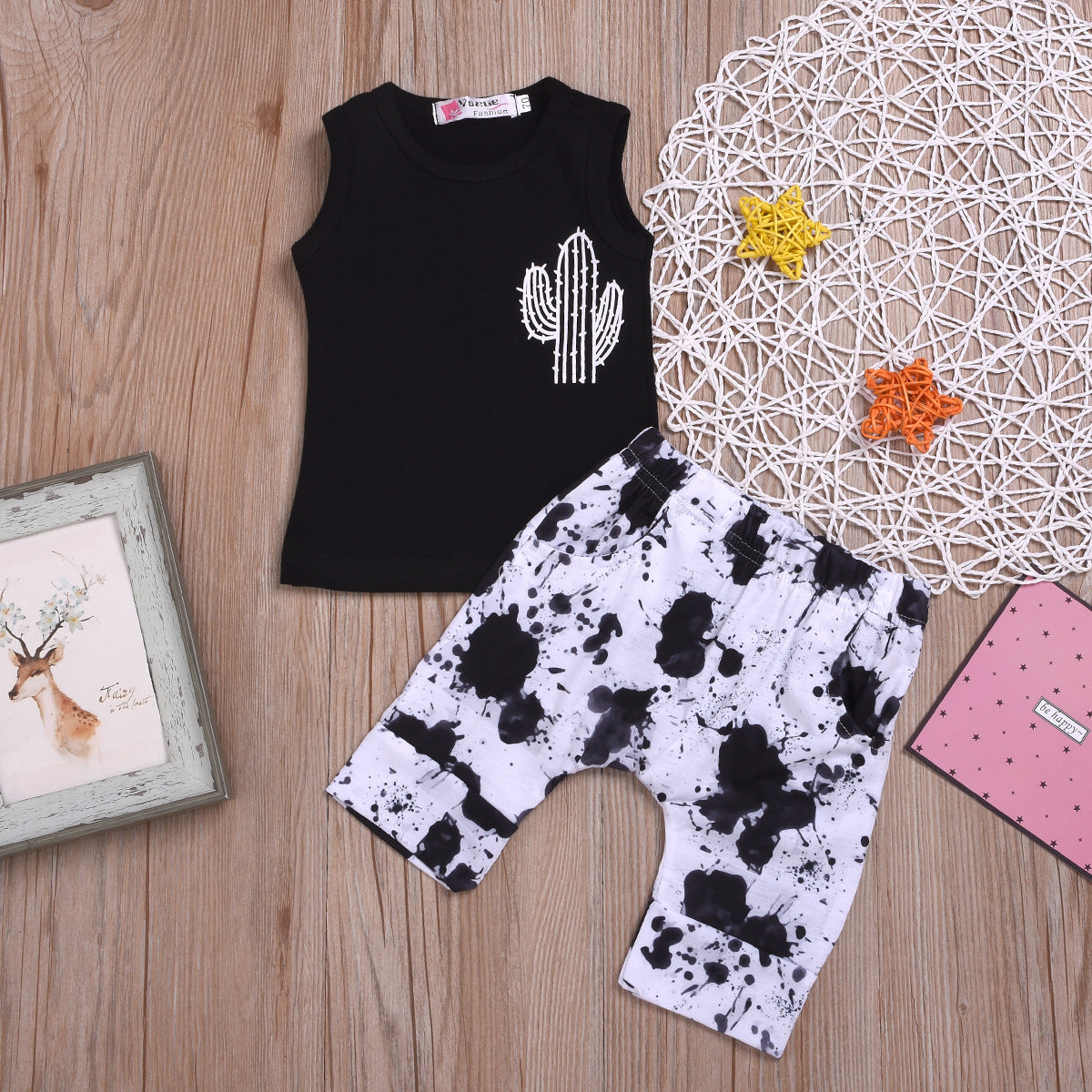 2pcs Newborn Baby Boy Cactus Print Tank Tops Vest Shorts Pants Summer Outfits Clothes