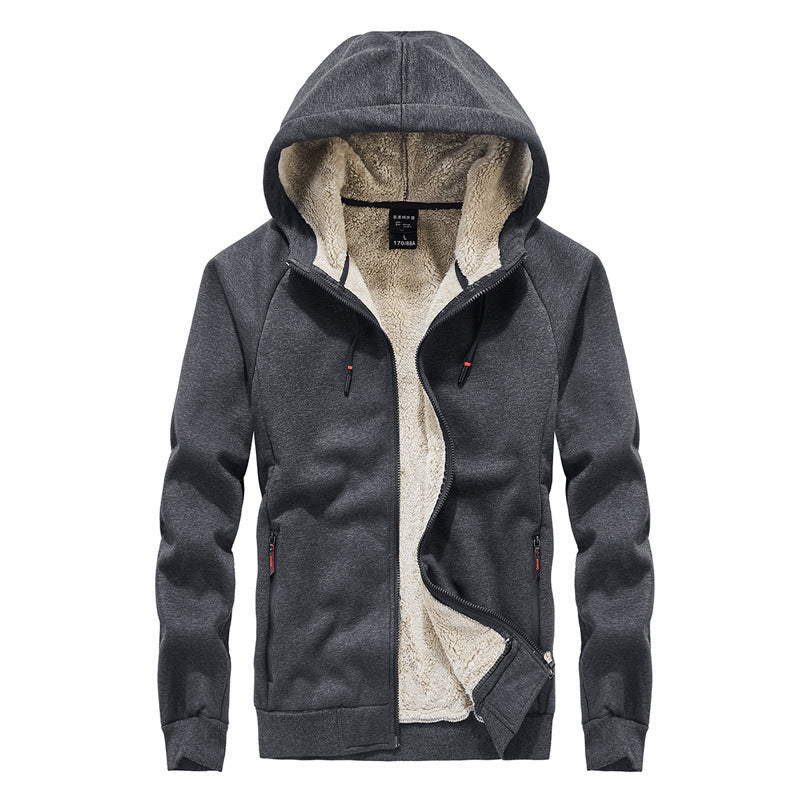 Sweater Men'S Lamb Cashmere Autumn And Winter Sports And Leisure Hooded Cardigan Warm Jacket