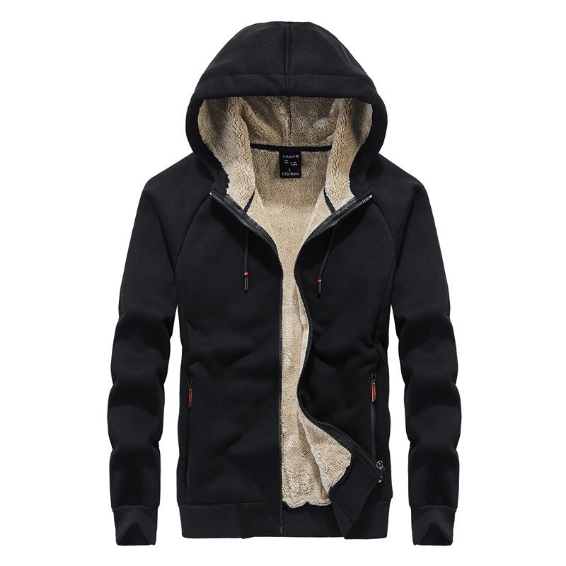 Sweater Men'S Lamb Cashmere Autumn And Winter Sports And Leisure Hooded Cardigan Warm Jacket