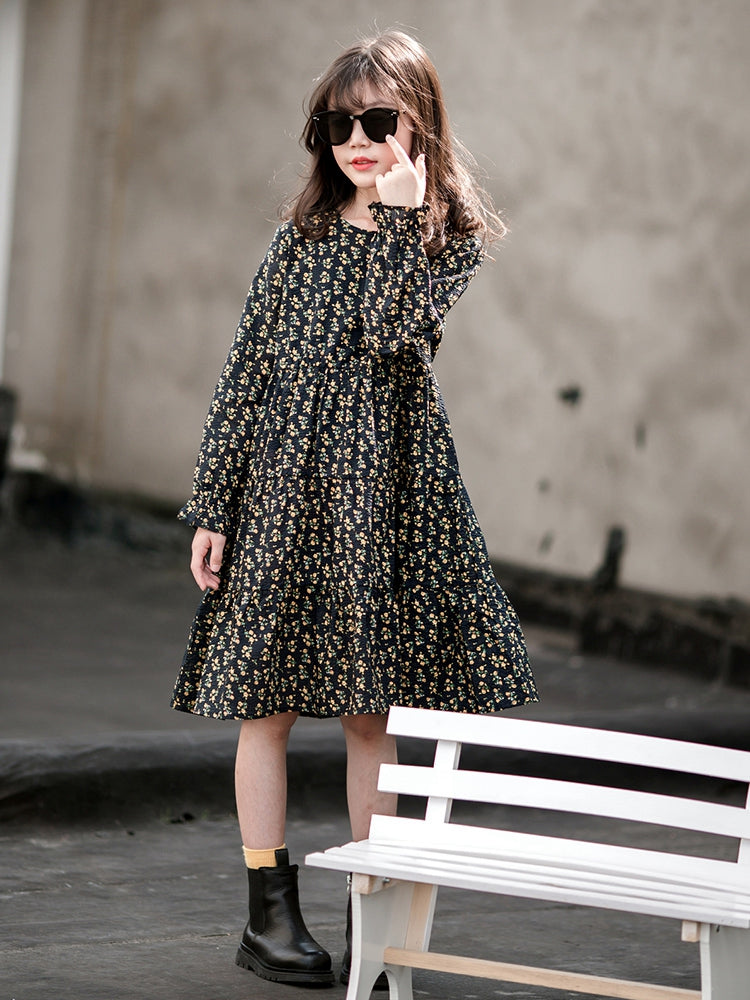 Floral Long-sleeved Pullover Princess Dress Cotton Western Style