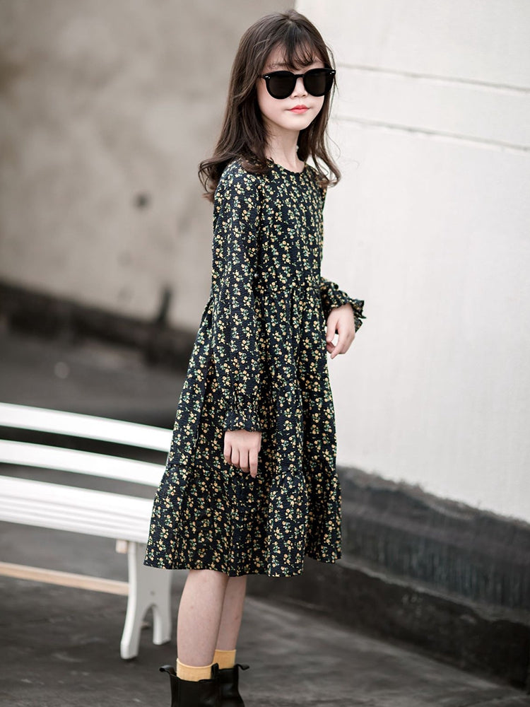 Floral Long-sleeved Pullover Princess Dress Cotton Western Style