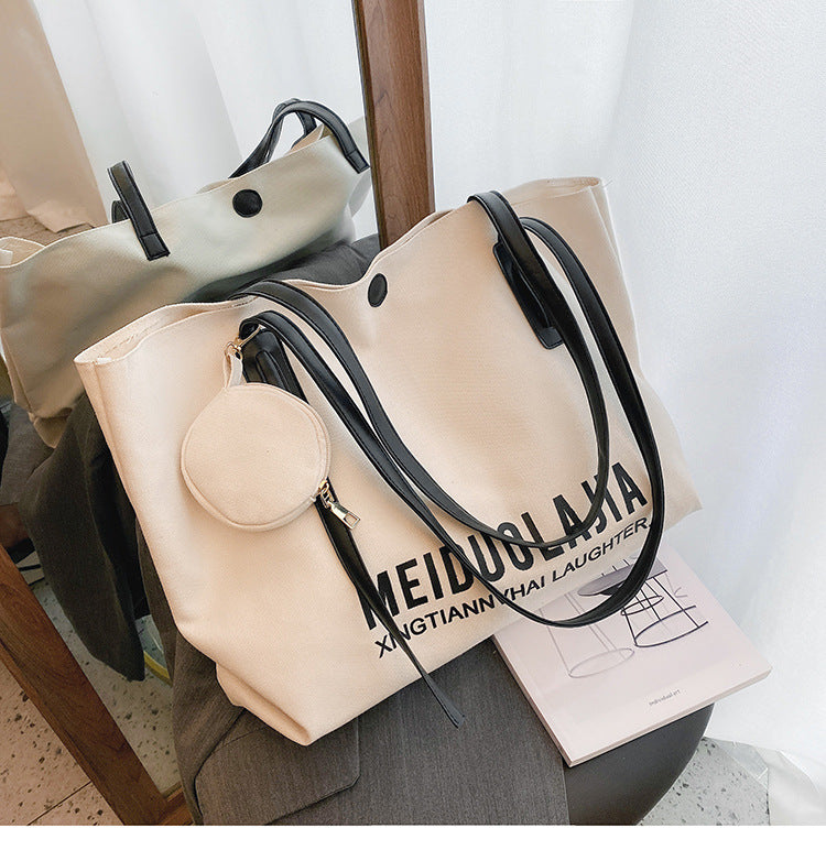 Large-Capacity Portable Tote Bag New Female Bag Korean Version Messenger Shoulder Bag Fashion Portable Canvas Bag