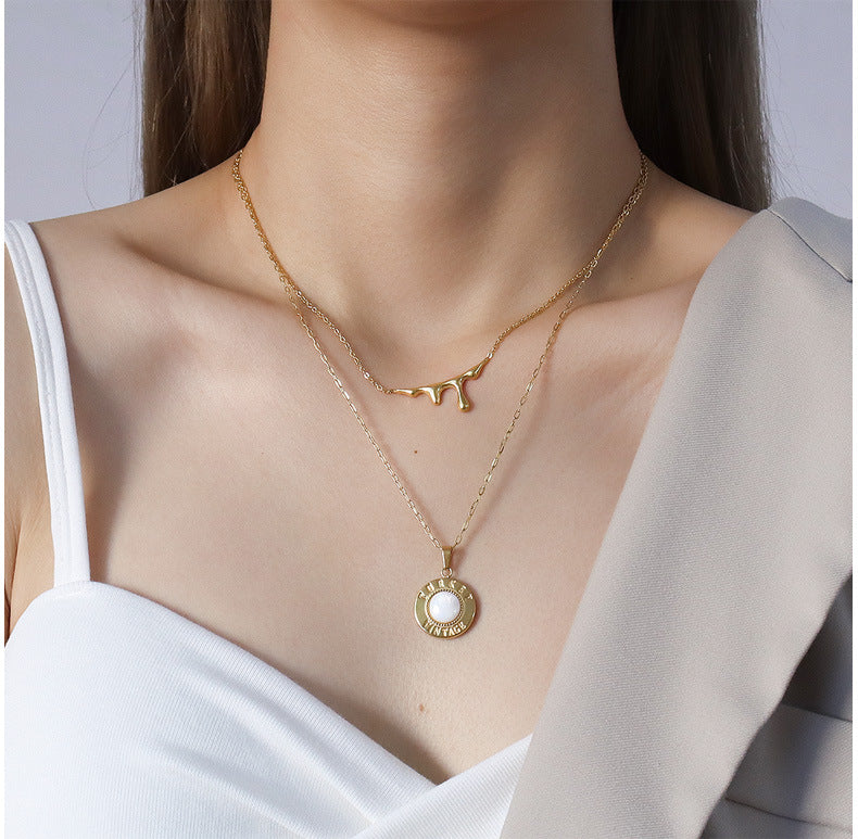 Hip Hop Retro Shell Letter English Round Necklace Female Clavicle Necklace