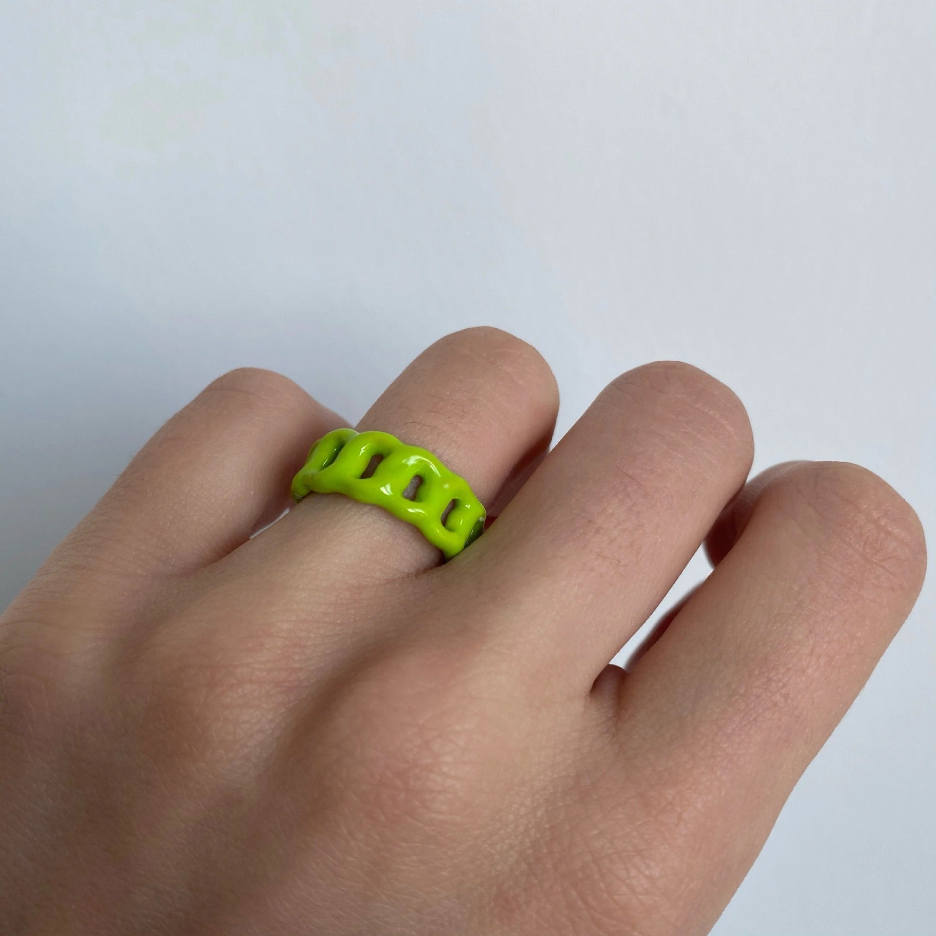 European And American Cross Border Resin Hollow Ring Color Macaron Ring Ins Oil Dripping Chain