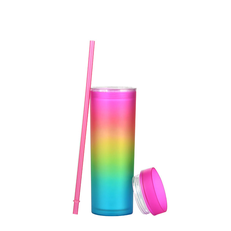 Gradient Color Double-Layer Plastic Straw Cup