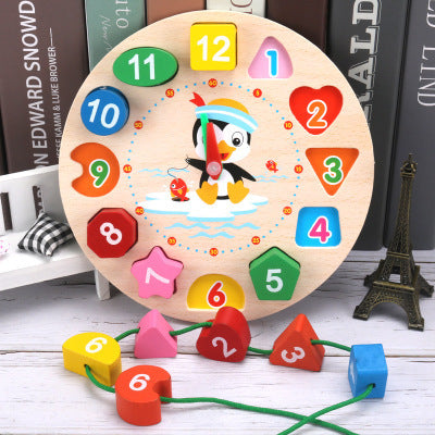 Wooden Digital Clock Children'S Animal Early Education Puzzle Blocks Shape Matching