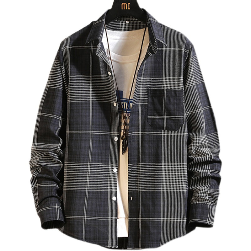 Men's Long-Sleeved Youth Cotton Plaid Shirt