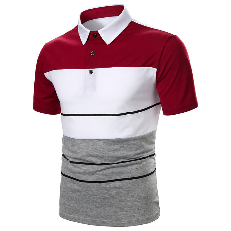 Two-Color Stitching Webbing Design Casual Men's Short Sleeves