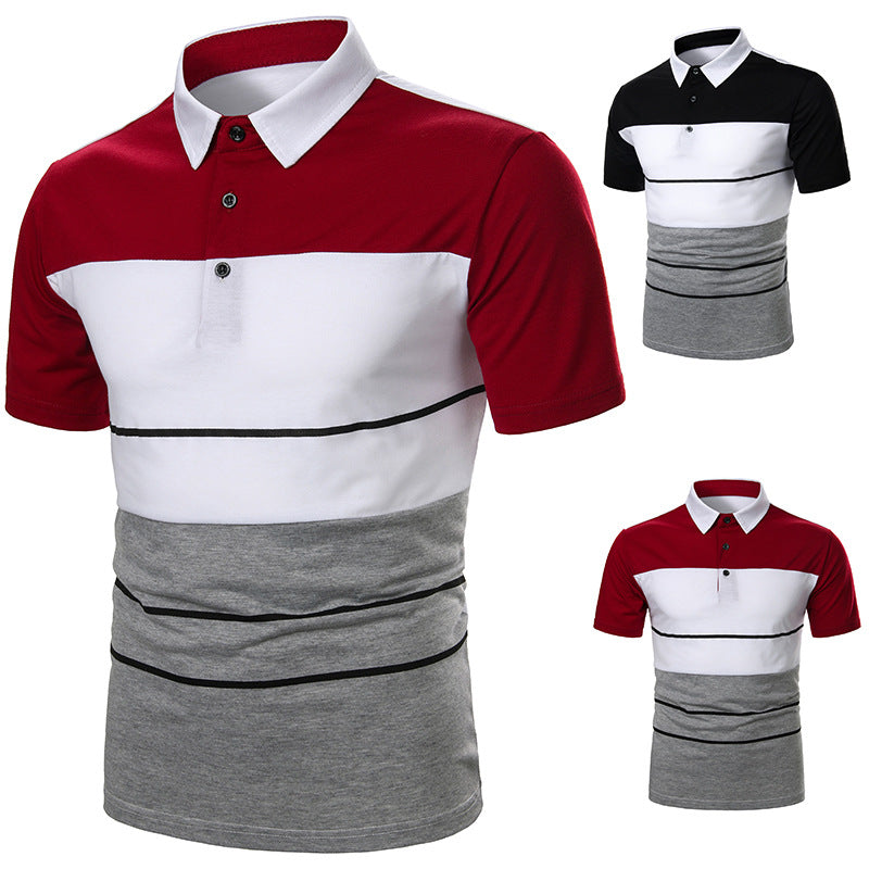 Two-Color Stitching Webbing Design Casual Men's Short Sleeves