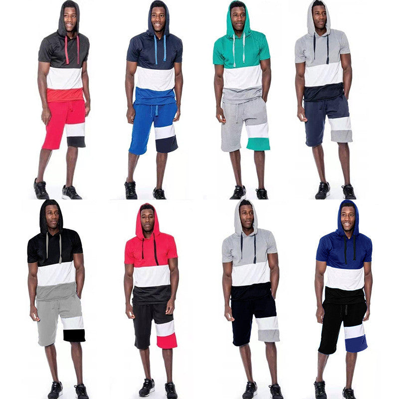 New Style Hooded Personality Vest Men's Casual Loose T Shirt Shorts Sports Suit