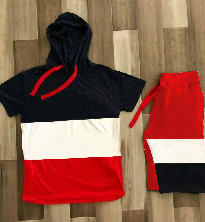 New Style Hooded Personality Vest Men's Casual Loose T Shirt Shorts Sports Suit