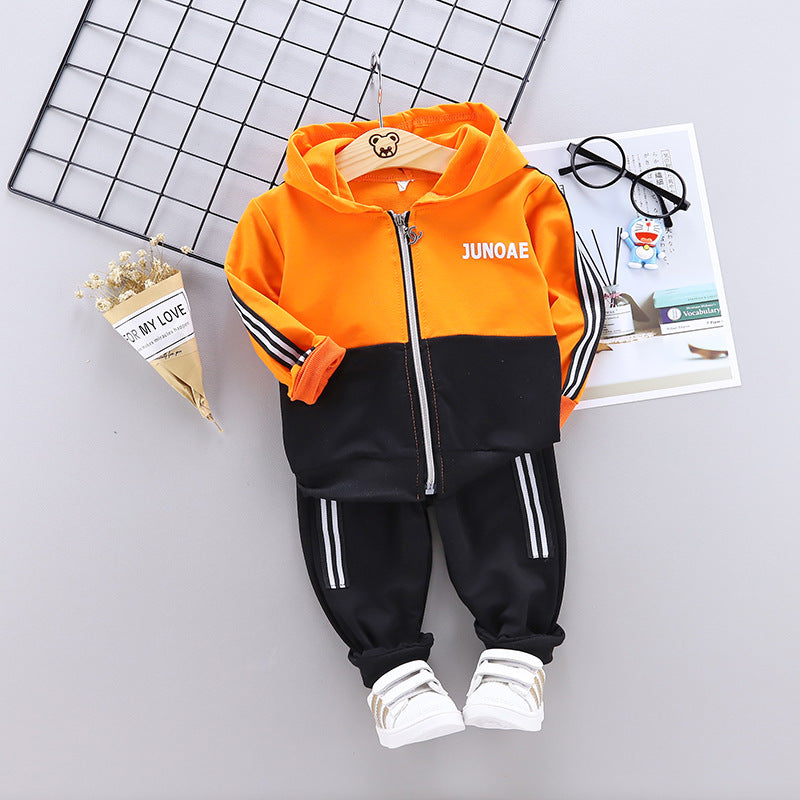 Color Block Hooded Long-Sleeved Children's Suit