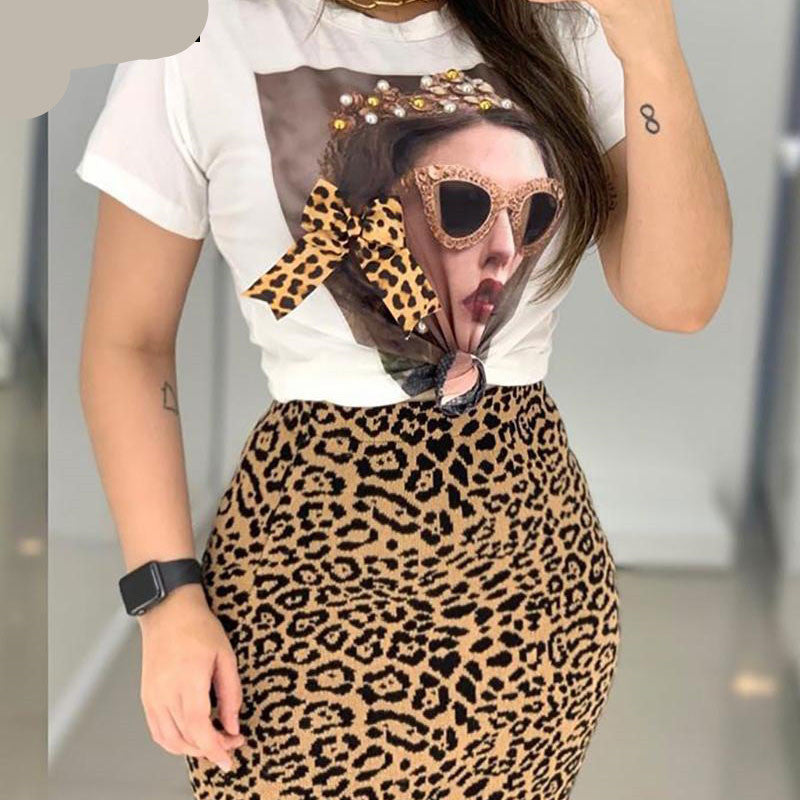 Leopard Print Irregular Women'S Skirt Suit