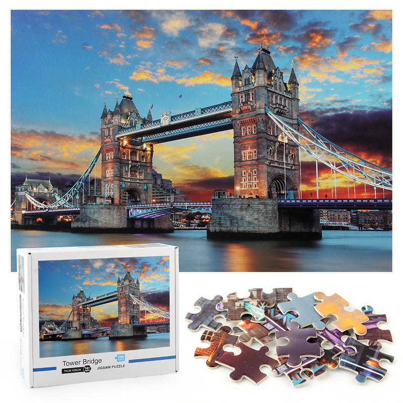 1000-Piece Puzzle Toy For Adults, Tower Bridge Landscape Painting Jigsaw Puzzle