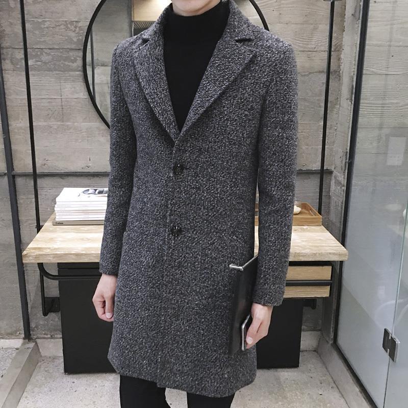 Men's Windbreaker Plus Size Trend Korean Mid-Length Woolen Coat