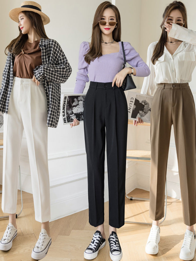 Nine Point Suit Pants Women''s 2021 Spring And Summer New High Waist Slim Loose Straight Pants Versatile Casual Harlan Pipe Pants