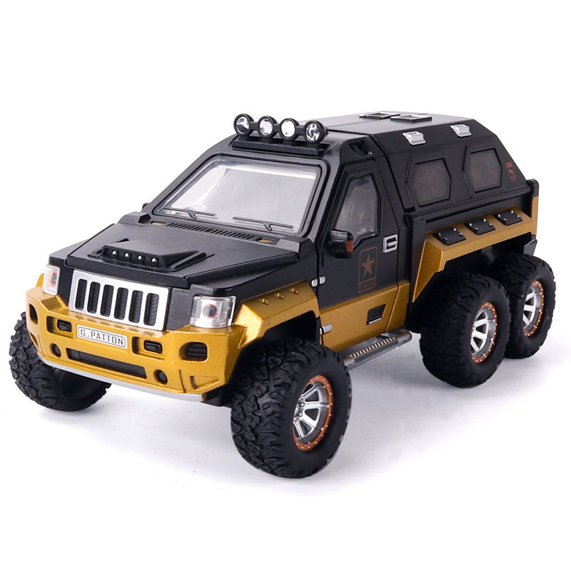 Children'S Toy Alloy Sound And Light Dynamic Cool Pull Back Alloy 6-Wheel Armored Car Military Model