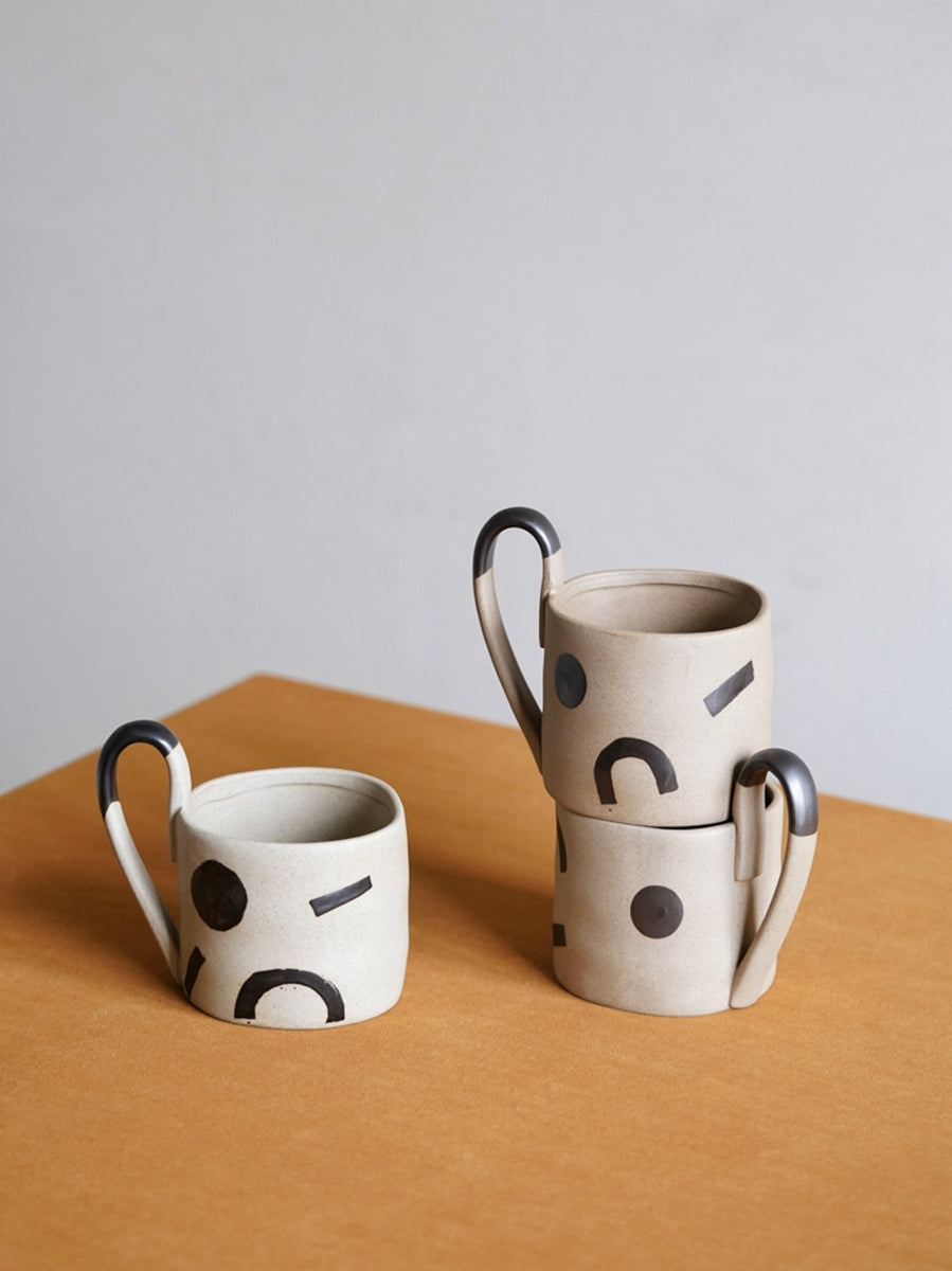 Curling Iron Handmade Ceramic Mug  Geometric Pattern Water Cup  Personality Large Capacity 380ml Milk Cup