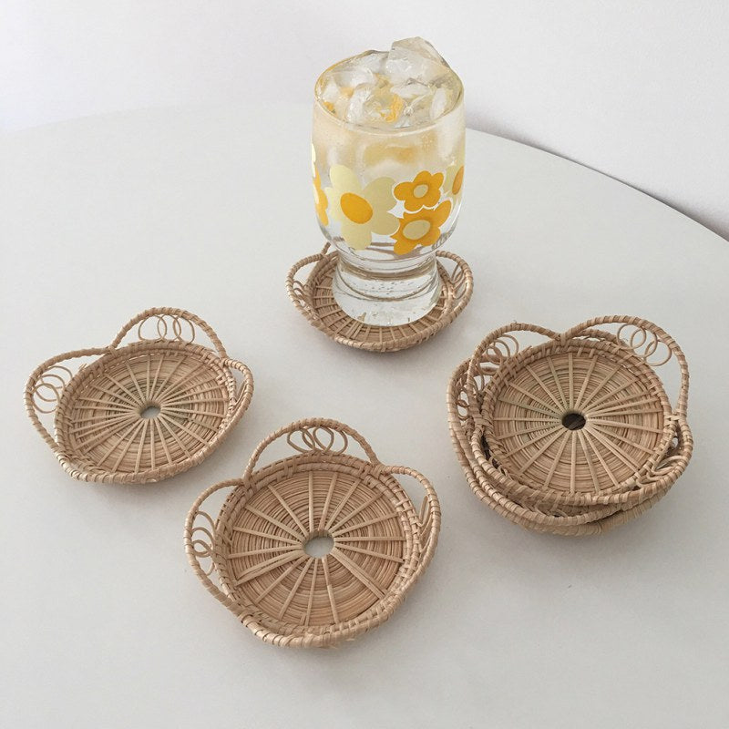Hand-woven rattan coaster for storage