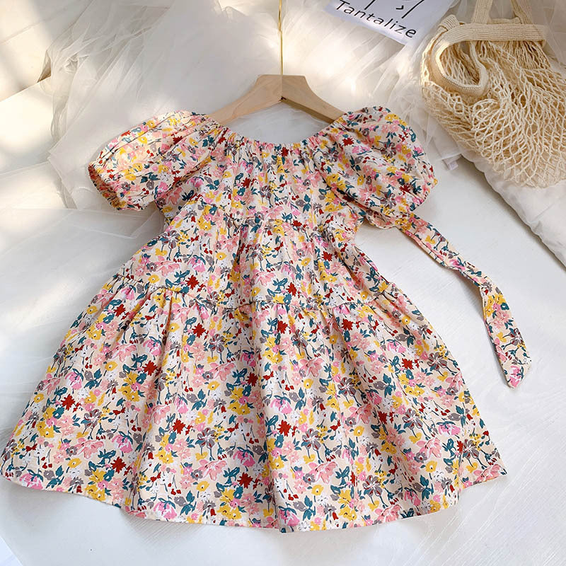 Floral Puff Sleeve Halter Country Style Dress