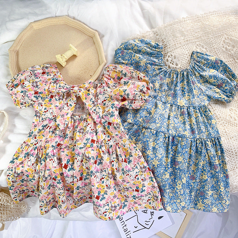 Floral Puff Sleeve Halter Country Style Dress