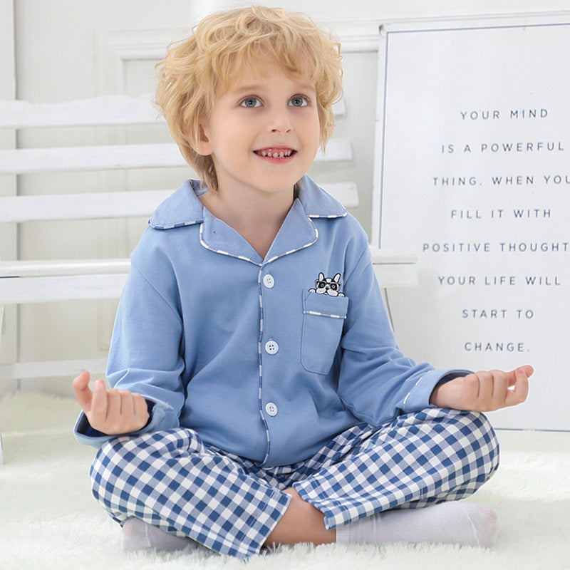 Long-sleeved cotton baby boy pajama set