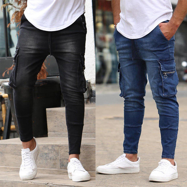 Men's Multi-Pocket Zipper Embellished Stretch Jeans