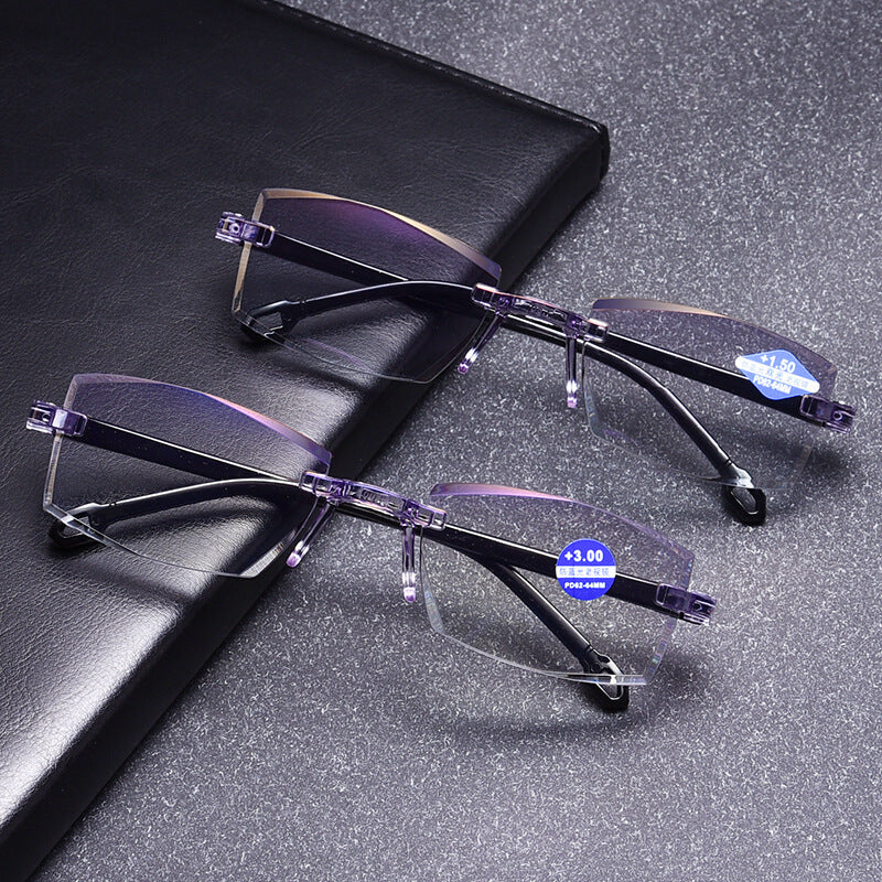 Diamond-Cut Rimless Presbyopic Glasses