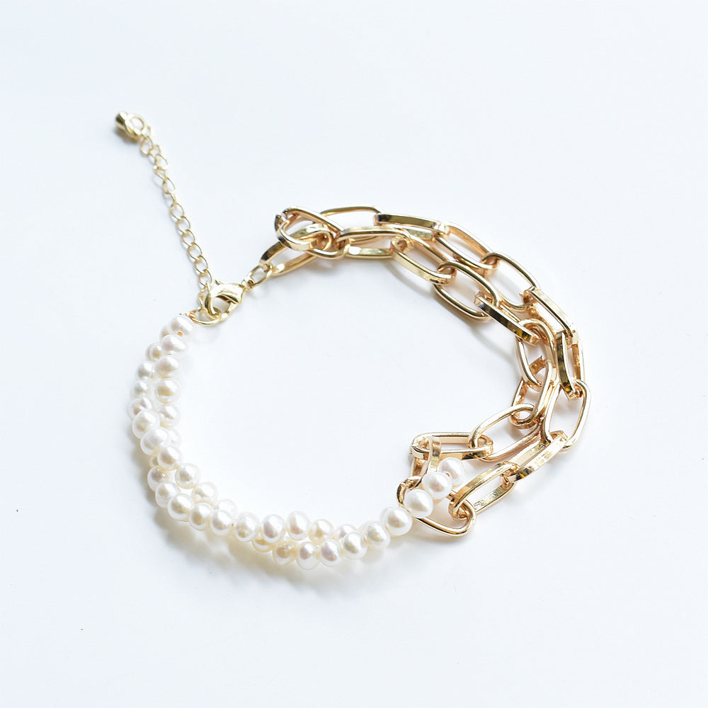 Simple And Sweet U-Shaped Chain And Pearl Bracelet Women