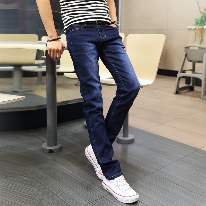 Light-Colored Jeans Men'S Small Feet Slim-Fit Pencil Casual Stretch Light Blue Trousers