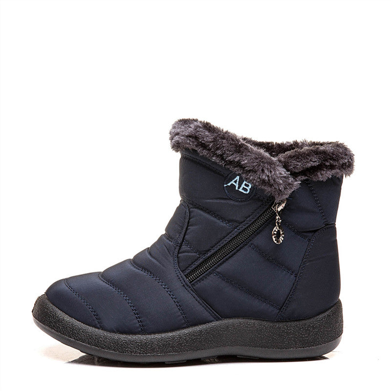Warm Ladies Snow Boots, Women's Side Zipper Waterproof Cotton Boots