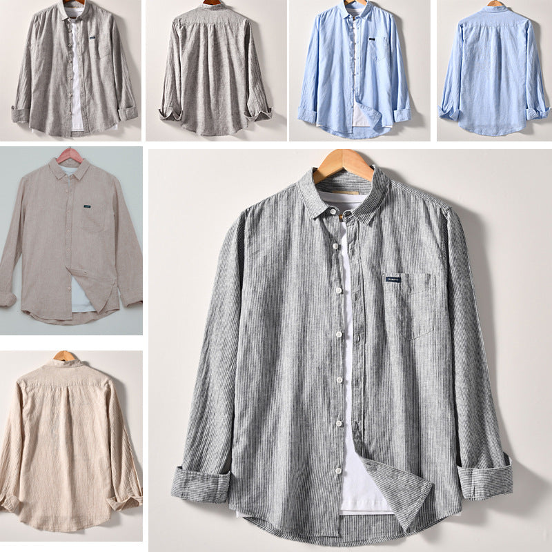 Men's Casual Shirts Stock Direct Supply Loose Korean Casual Striped Long-sleeved Shirt Jacket Men's Shirt