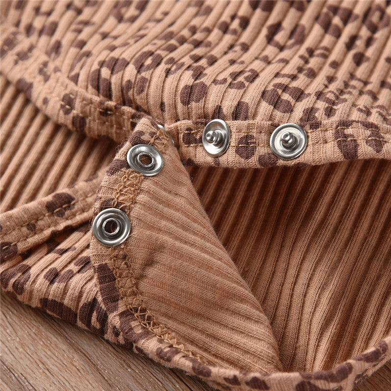 Children's Summer Leopard Print Pit Striped Romper Shorts Two-piece Suit